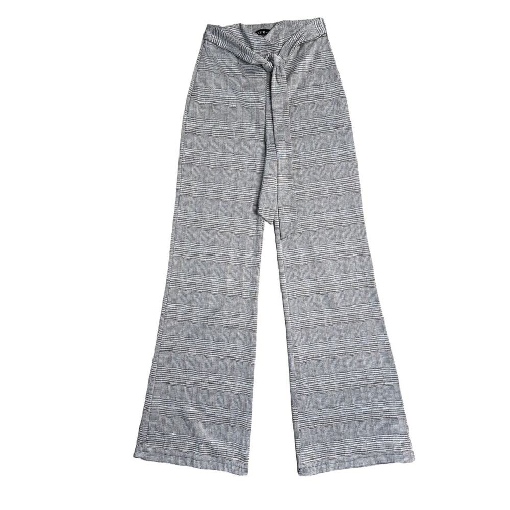 TOP 10 Black Brown White Plaid Print Tie Waist Wide Leg Pants Women’s Size Small